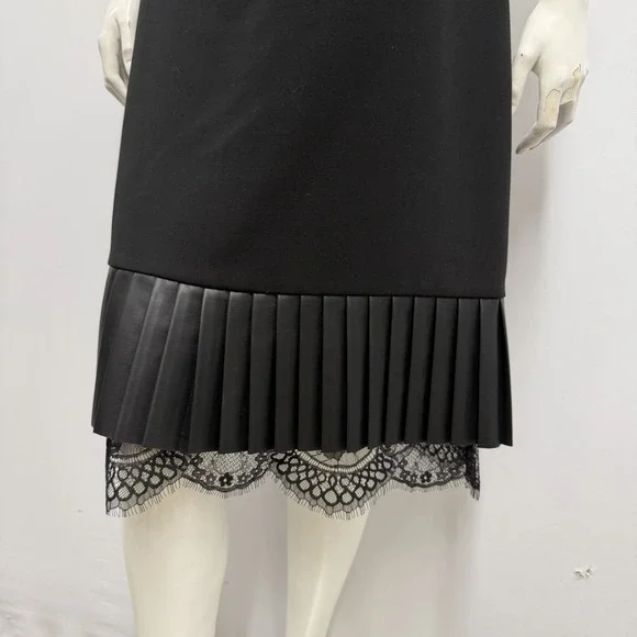 Karl Lagerfeld Skirt Black Vegan Leather Pleated Bottom Size 12 - Picture 3 of 7